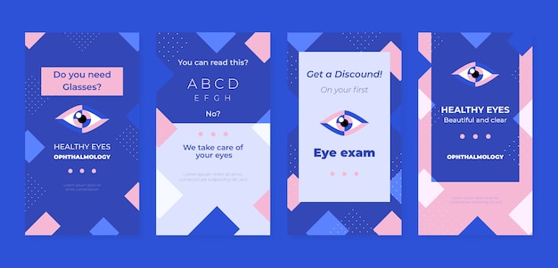 Vektor flaches design minimale instagram-geschichten für augenärzte