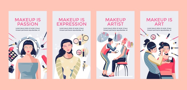 Vektor flaches design minimale make-up-künstler-instagram-geschichten