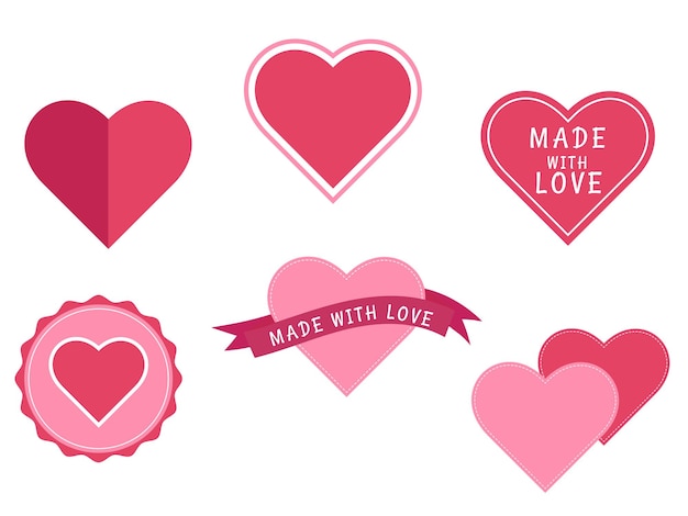 Flaches design mit liebesstempeln herz liebe romantik oder valentinstag vektor-illustration