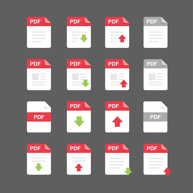 Flaches Design mit PDF-Dateien Symbolsatz Symbolsatz Vektor-Design-Element-Illustration
