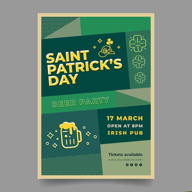 Flaches Design st. Patrick's Day vertikale Flyer Vorlage