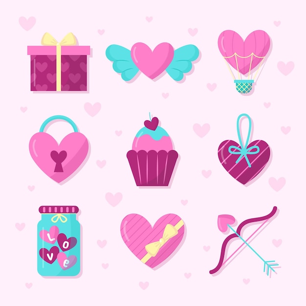 Flaches Design Valentinstag Elementsammlung