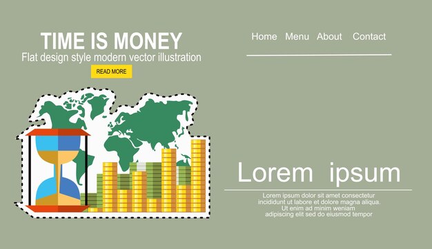 Flaches design vektor business illustration konzept investment.time ist geld.