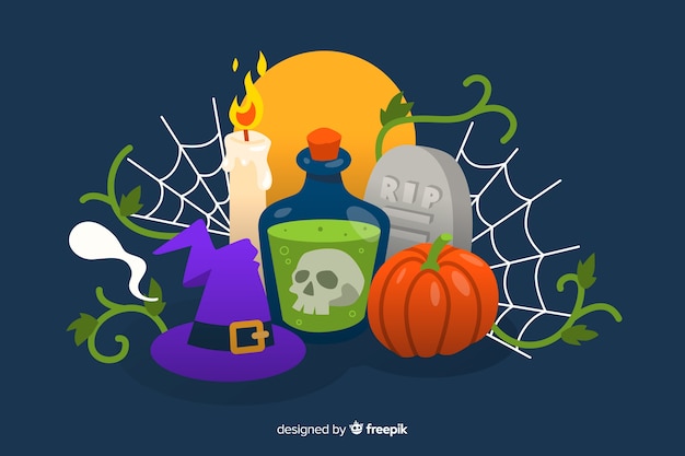 Vektor flaches design von halloween-hintergrund