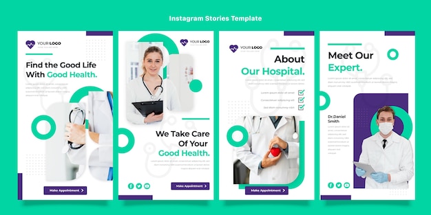 Flaches Design von medizinischen Instagram-Geschichten