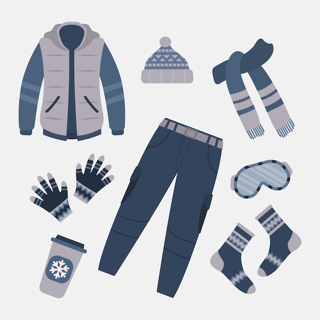 Flaches design winterkleidung und essentials