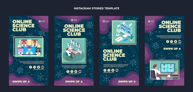 Vektor flaches design wissenschaft instagram-geschichten