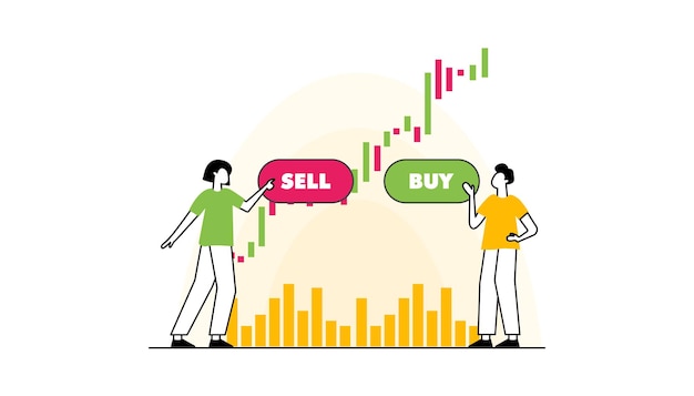 Flaches Designkonzept Börse und Händler Finanzmarktgeschäft mit Diagrammdiagrammanalyse