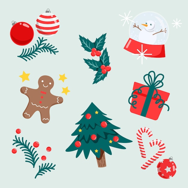 Flaches Designpaket für Weihnachtselemente