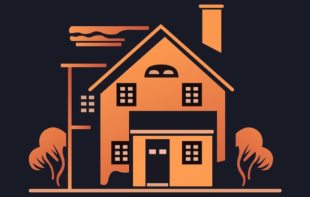 Flaches haus-logo, haus-logo, immobilien-vektor-logo, haus mit fenster und kamin