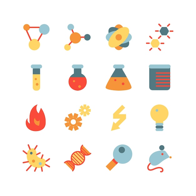 Flaches icon-set für wissenschaftsforschung