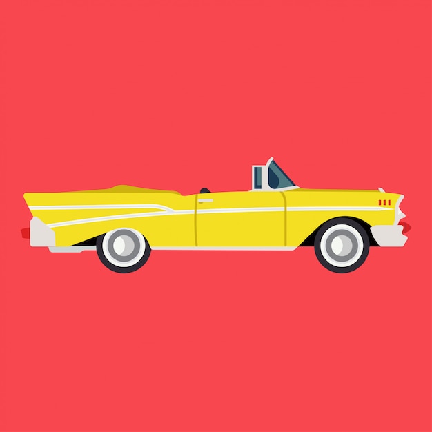 Flaches ikonenauto der seitenansicht des retro- gelben autos. klassische fahrzeugillustration