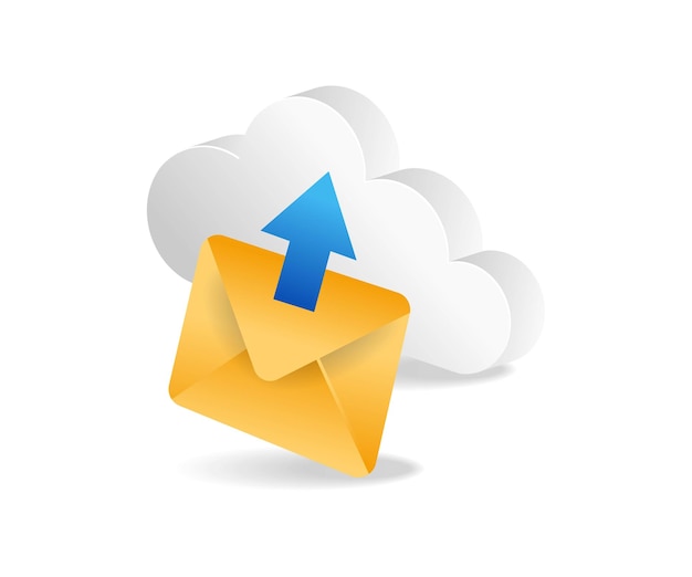 Flaches isometrisches 3D-Illustrationskonzept zum Senden von E-Mail-Daten an Cloud-Server
