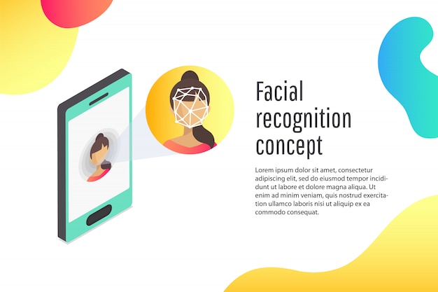 Flaches konzept der gesichtserkennung der jungen frau.