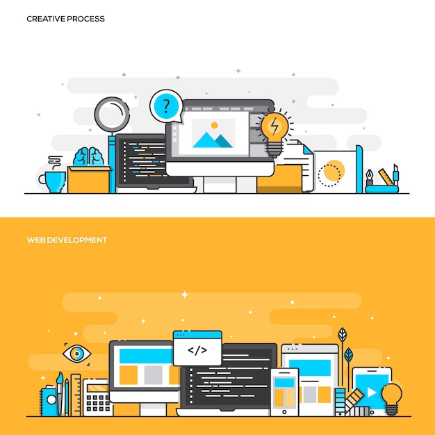 Flaches linienfarbkonzept - kreativer prozess und webentwicklung - farbe
