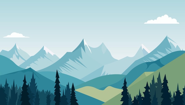 Vektor flaches minimalistisches design panorama einer berglandschaft leicht zu ändernde farben