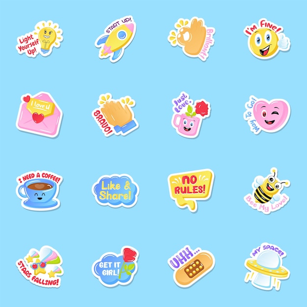 Flaches social media sticker set