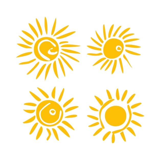 Flaches sonnensymbol sonne-piktogramm doodle sonnen gesetzt