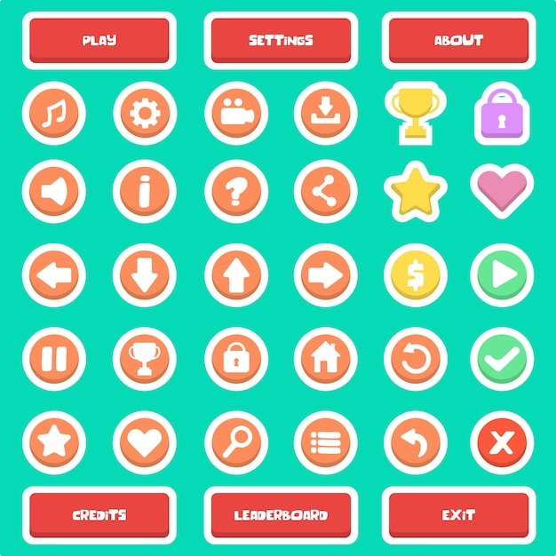 Vektor flaches spiel ui icon set