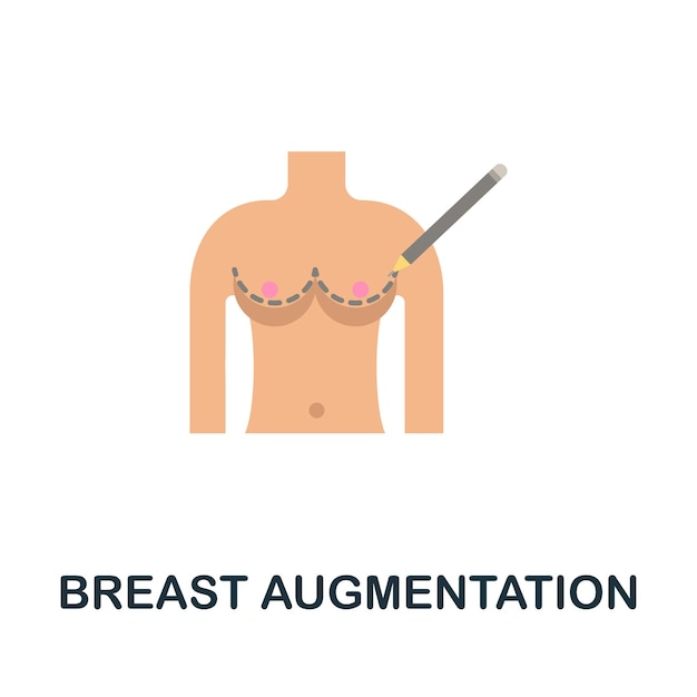 Flaches symbol für brustvergrößerung farbiges zeichen aus der sammlung plastischer chirurgie symbolillustration für kreative brustvergrößerung für webdesign-infografiken und mehr