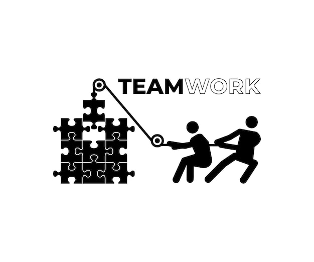 Flaches teamarbeits- und entwicklungskonzept menschen, die organisation und management von puzzleteilen halten