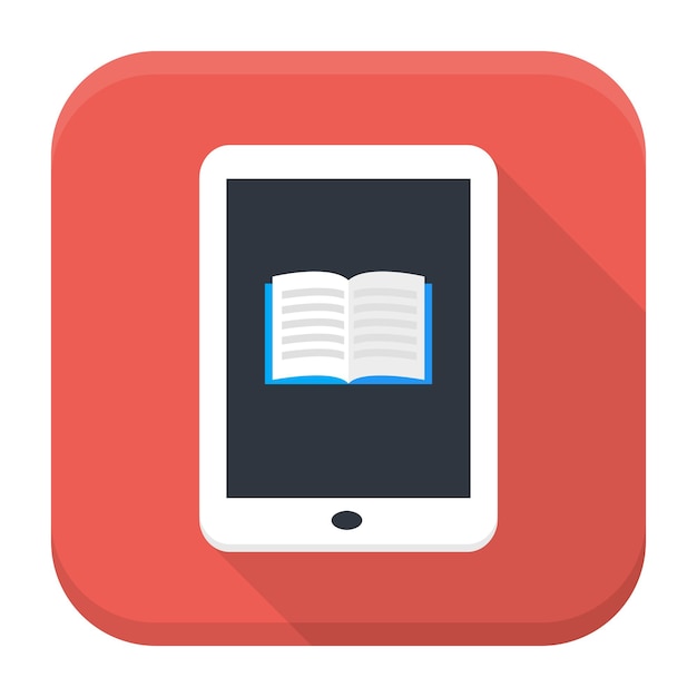 Flaches Vektor-quadrat-App-Symbol. E-Book-App-Symbol mit langem Schatten