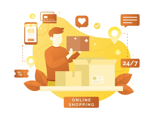 Flaches Vektordesign mit E-Commerce und Online-Shopping