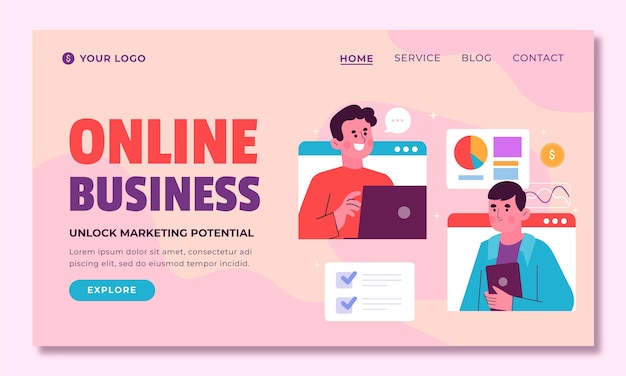 Flaches Vorbild für eine Online-Business-Landing-Seite