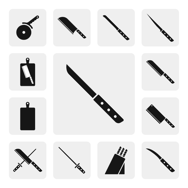 Vektor flaches web-symbol für gemüsemesser. universal-messer-zeichen-silhouette solider schwarzer vektor. küche-icon-set