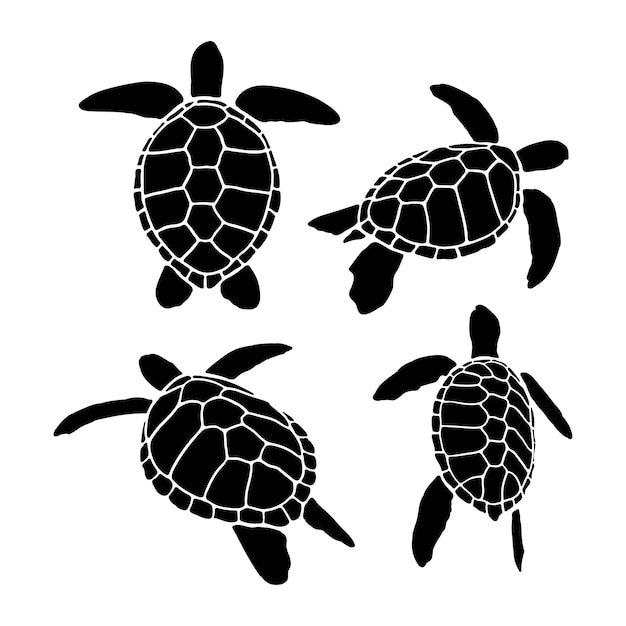 Flachgestaltte Tierschildkröten-Silhouette-Set