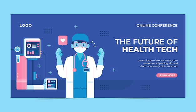 Flachgestalttes Gesundheits- und Technologie-Banner