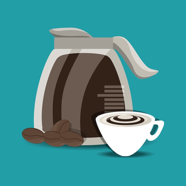 Flachkaffeemaschine und Tassenkonzept schreibt Kaffeegetränke