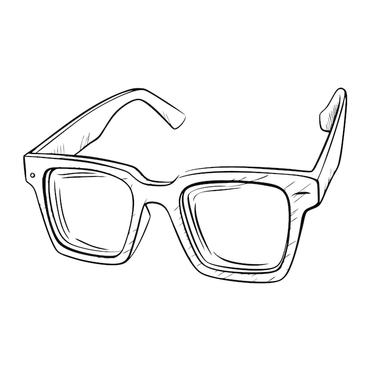 Vektor flachlineare illustration von sonnenbrillen farbbleistift illustration schwarz-weiß