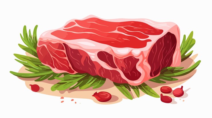 Vektor flachvektor-illustration von rohem rindfleisch für abendessen-zutaten