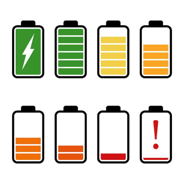 Flachvektor-ladebatterie-symbole gesetzt