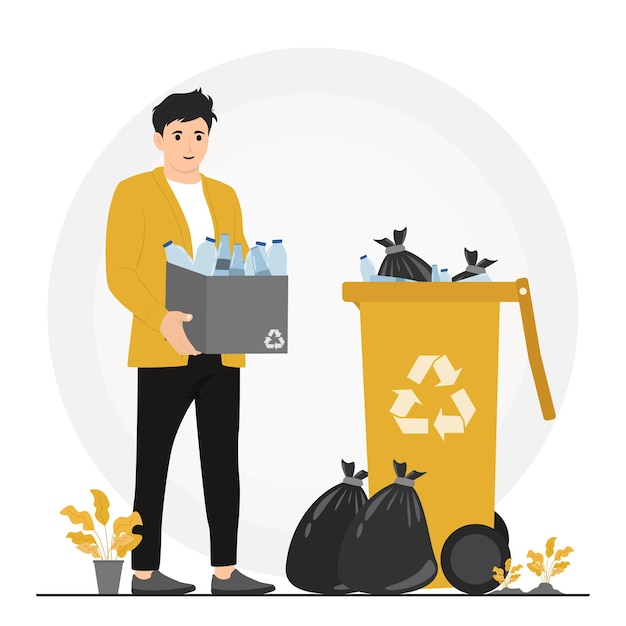 Flachvektor-leute recyceln müll-konzept-illustrator