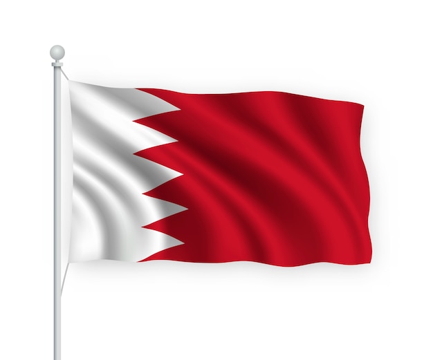 Flagge bahrain am fahnenmast auf weiß isoliert