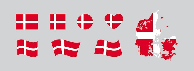 Flagge Dänemarks und Karte Silhouette und nationale Embleme eines europäischen Landes Isolierter Vektor