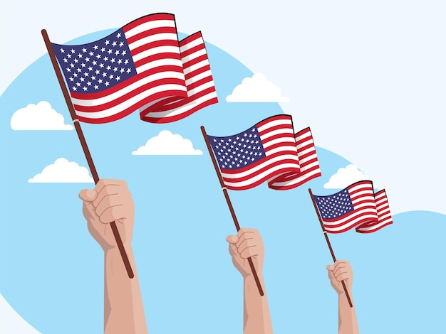 Flagge der amerikanischen hand, die die flagge hochhält