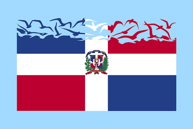 Flagge der dominikanischen republik mit freiheitskonzept dominikanische flagge verwandelt sich in fliegende vögel ...