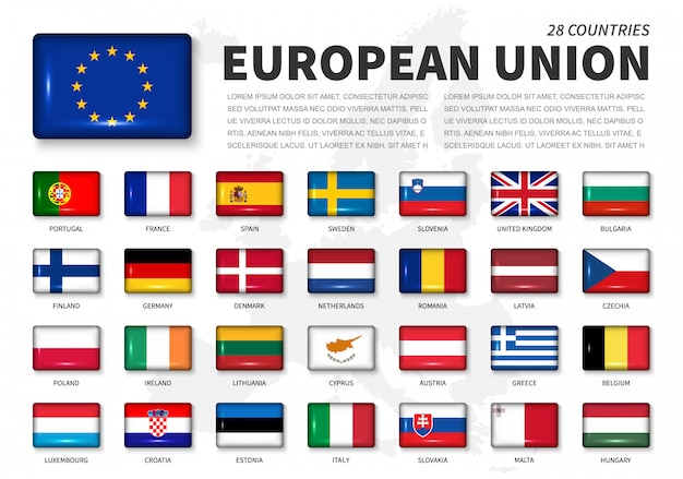 Vektor flagge der europäischen union (eu) und der mitglieder