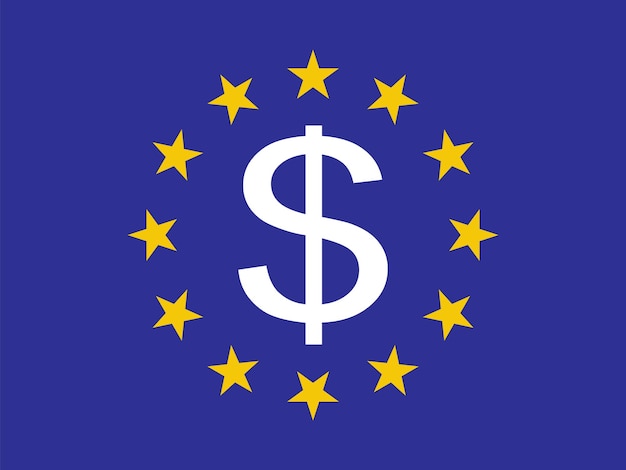 Flagge der Europäischen Union mit Dollarsymbol, das finanzielle Auswirkungen darstellt