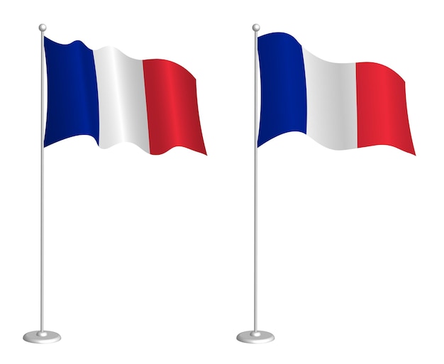 Flagge der französischen republik am fahnenmast weht im wind designelement für feiertage kontrollpunkt für kartensymbole isolierter vektor auf weißem hintergrund