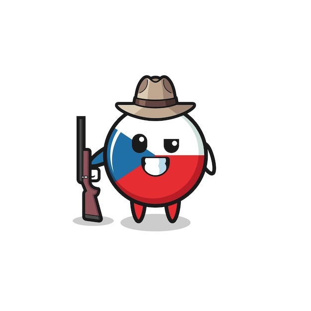 Flagge der tschechischen republik abzeichen jäger maskottchen mit einer waffe