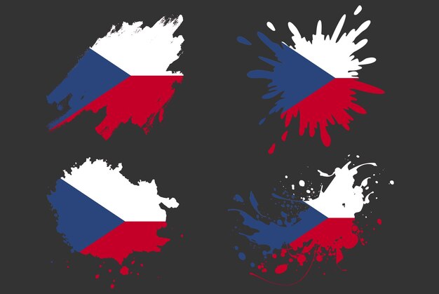 Flagge der tschechischen republik pinsel splash vektor set land logo asset paint grunge illustration konzept