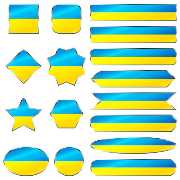Flagge der ukraine nationalflagge der ukraine reihe von glänzenden schaltflächen