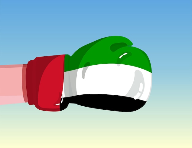 Flagge der vereinigten arabischen emirate auf boxhandschuh konfrontation zwischen ländern mit wettbewerbsmacht