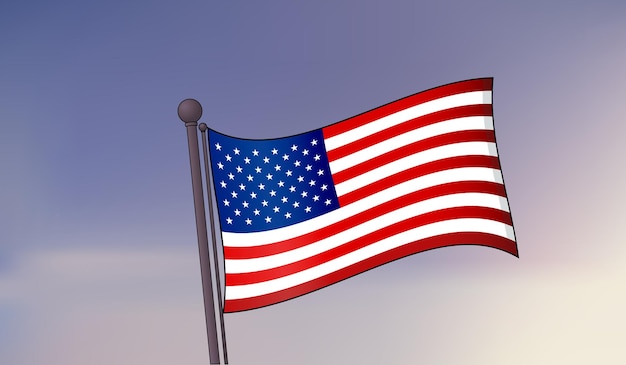Flagge der Vereinigten Staaten von Amerika auf einem Himmelshintergrund. Vektorillustration