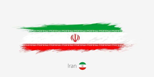 Flagge des iran grunge abstrakter pinselstrich auf grauem hintergrund