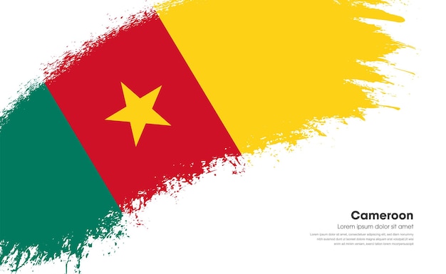 Flagge des landes kamerun auf grunge-pinselstrich im kurvenstil mit hintergrund